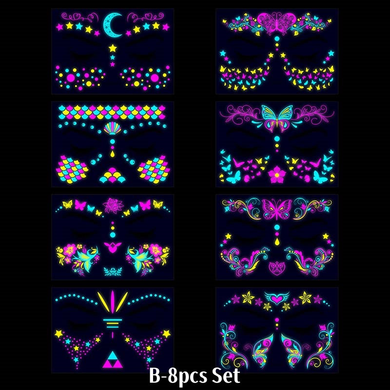 Colorful Fluorescent Waterproof Temporary Tattoos Stickers