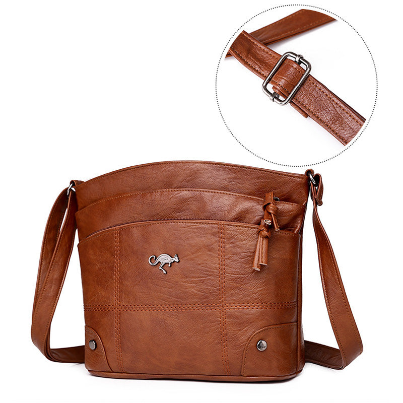 Soft Leather Messenger Multi Pocket Large Capacity Shoulder Bag