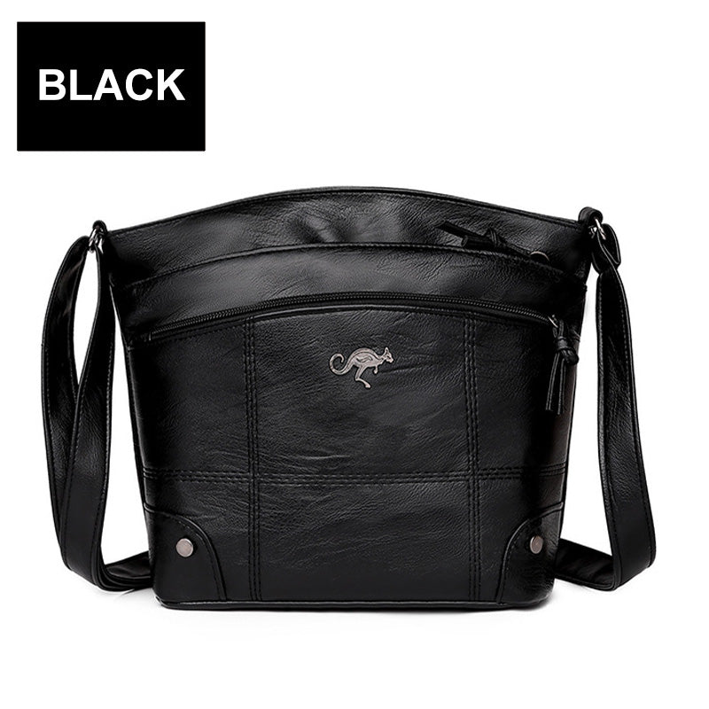 Soft Leather Messenger Multi Pocket Large Capacity Shoulder Bag