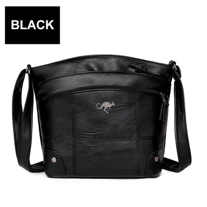 Soft Leather Messenger Multi Pocket Large Capacity Shoulder Bag