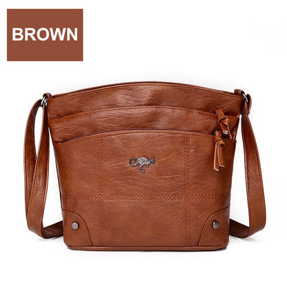 Soft Leather Messenger Multi Pocket Large Capacity Shoulder Bag
