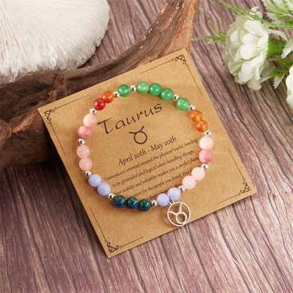 12 Zodiac Stone Beaded Bracelet with Astrological Sign Charm